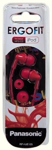 Panasonic RP-HJE125E-R Auriculares Boton con Cable In-Ear (Headphone Sonido Estéreo para Móvil, MP3/MP4, Diseño de Ajuste Cómodo, Imán Neodimio 9mm, Presión de sonido de 97 dB) Color Rojo
