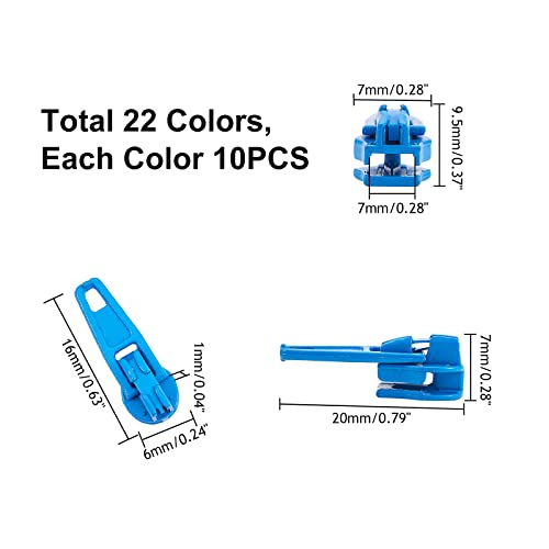 PandaHall 220pcs Colorido Kit de Reparación de Cremallera Deslizador Uso en Costura o Joyería Elección Cremalleras para Bolsas, Pantalones, Chaquetas y Maletas Fácil de Instalar