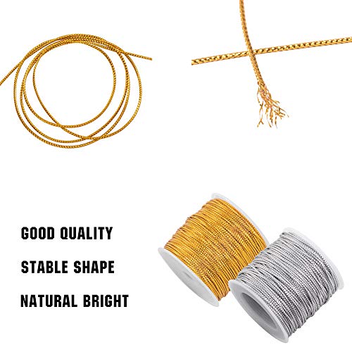 PandaHall Elite - Cordón metálico trenzado de 2 mm de 2 mm de cuerda metálica de 100 m de cuerda para envolver regalos, manualidades, oro y plata
