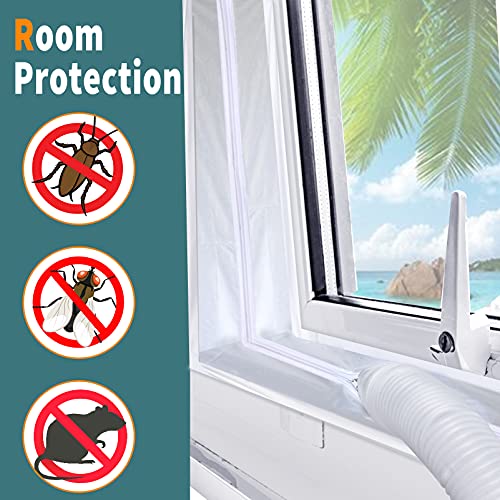 Paño de sellado de ventana universal Airlock de 400 cm para aire acondicionado portátil, adecuado para ventana abatible parada de aire caliente, fácil de instalar con cierres de cremallera y ventanas