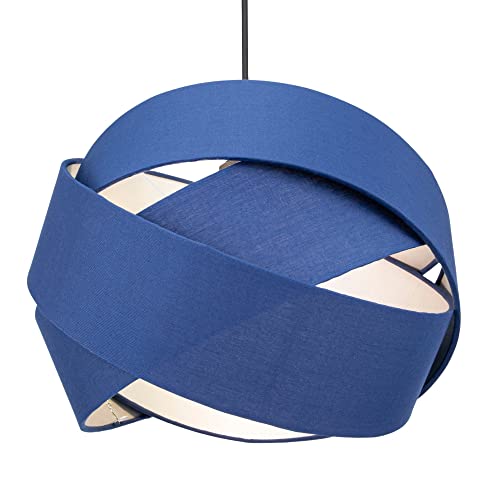 Pantalla colgante de tela de algodón azul medianoche de anillo triple moderno con interior de satén por Happy Homewares