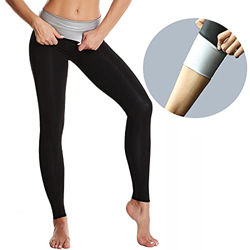Pantalones para Sudoración Neopreno Mujer Pantalones Sauna Pantalón de Sudoración Leggins Termicos Cintura Alta para Deporte Jogging Yoga Gym (Largos, XXL)