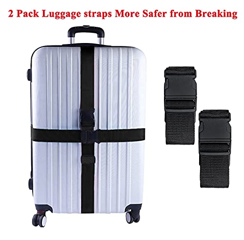Paquete de 2 cinturones para maleta, correas de equipaje ajustables de colores vivos y con hebilla de liberación rápida (color negro)