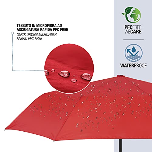 Paraguas Mujer Plegable Antiviento - Paraguas Plegable Resistente al Viento - Paraguas Pequeño de Bolso Tamaño Grande con Abre y Cierre Automático - Sombrilla Lluvia Portátil Diámetro 100 cm (Rojo)