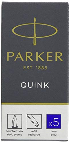 Parker Quink recambios para plumas estilográficas, cartuchos largos, tinta negra, paquete de 10 + recambios para plumas estilográficas, cartuchos largos, tinta azul, caja de 5