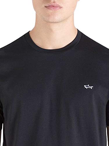 PAUL & SHARK - Camiseta negra de algodón orgánico con insignia bordada en el pecho. Negro L