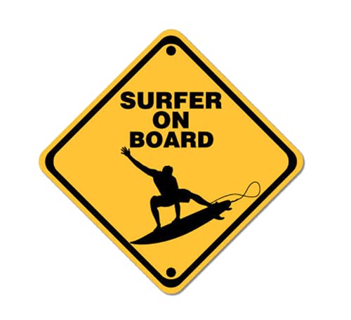 Pegatina Surfera Coche | Color Amarillo con Tabla de Surf para los Amantes del Mar | Medidas: 13.5 x 13.5 cm