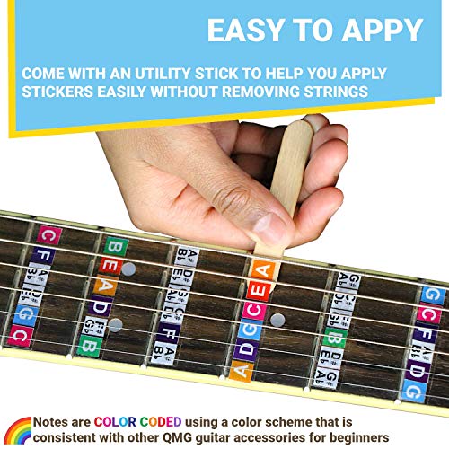Pegatinas de diapasón de guitarra codificadas por colores, aprender a tocar guitarra y teoría de la música, apto para todos los niveles, dos juegos de pegatinas, fabricado en Estados Unidos