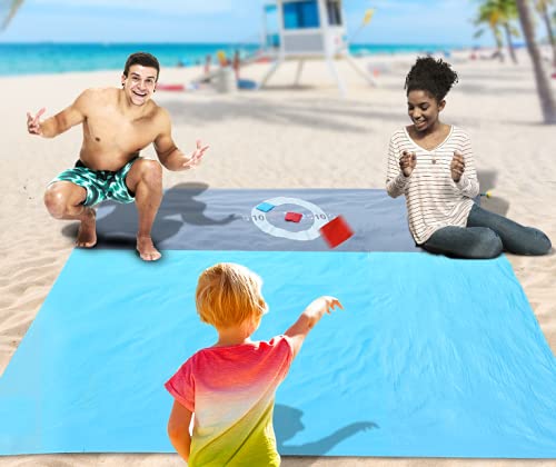 PELLOR Manta de pícnic extra grande de 199 x 20 cm, impermeable, a prueba de arena, impermeable, con 4 clavos fijos, para playa, camping, viajes, montañismo, con 6 bolsas de arena (azul)