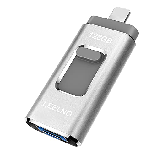 Pendrive para Photo Stick 128GB Memoria USB para Android Laptops Flash Drive Expansión LEELNG (Plata)