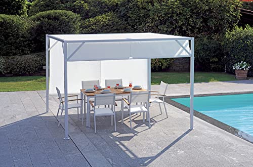 Pérgola de aluminio de 3 x 3 metros de color blanco con cubierta deslizante y toldos parasoles para cenador para céspedes y jardines
