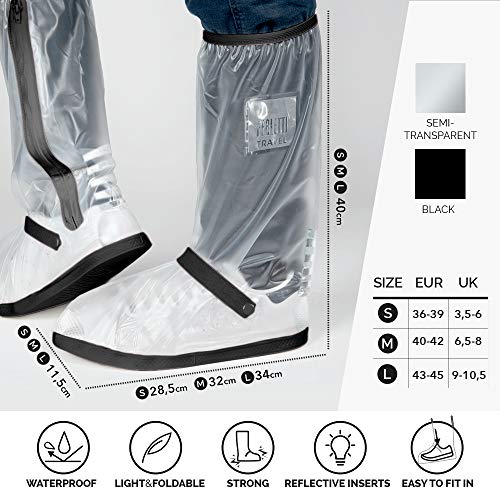 PERLETTI Cubrecalzado Impermeable Transparente de PVC - Protectores Zapatos Altos Resistente y Reutilizable con Suela Antideslizante - Galochas para Lluvia, Nieve y Fango (S 36/39, Negro)