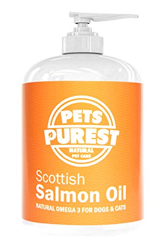 Pets Purest Aceite de salmón escocés Puro Premium 100% Natural. Suplemento Omega 3, 6 y 9 para Perros, Gatos, Caballos, Hurones y Mascotas. Promueve la Salud del Piel, Las articulaciones y el Cerebro