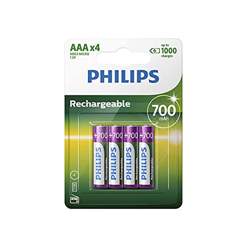 Philips R03B4A70/10 - Pack de 4 Pilas Recargables - NiMh, AAA Pilas