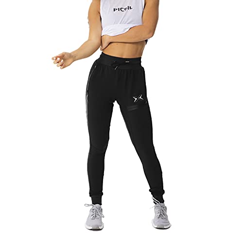 PICSIL Jogger Core para Mujer, Pantalones Deportivos de Algodon para Entrenamiento, Running, Fitness, Transpirable y Comodo, Negro, M