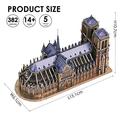 Piececool Puzzle 3D para adultos, 3D, de metal, puzle 3D, para adultos, diseño de mujer catedral París, kit de construcción de maqueta para adultos