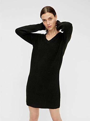 PIECES Pcellenes Noos BC-Vestido de Punto con Cuello en V, Negro, XL para Mujer