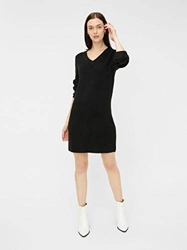 PIECES Pcellenes Noos BC-Vestido de Punto con Cuello en V, Negro, XL para Mujer