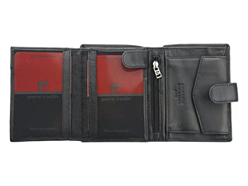 Pierre Cardin CD TILAK22 326A RFID, Billetera de Hombre, 2 Compartimentos, Monedero, 11 Compartimentos para Tarjetas, Cierre con Clip, Piel auténtica, Negro, 13 x 10 x 2,5 cm