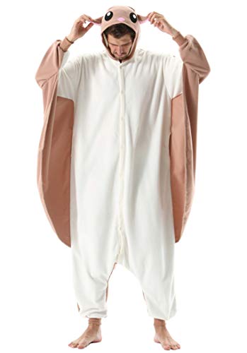 Pijama Animal Entero Unisex para Adultos con Capucha Cosplay Pyjamas Ropa de Dormir Kigurumi Traje de Disfraz para Festival de Carnaval Halloween Navidad Ardilla Voladora