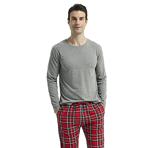 PimpamTex – Pijama Franela de Hombre con Pantalón y Manga Larga, Conjunto de Pijama de Invierno 100% Algodón y Franela para Hombre y Chico (S, Cuadrín Gris Marengo)