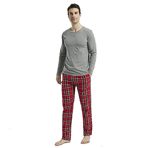 PimpamTex – Pijama Franela de Hombre con Pantalón y Manga Larga, Conjunto de Pijama de Invierno 100% Algodón y Franela para Hombre y Chico (S, Cuadrín Gris Marengo)