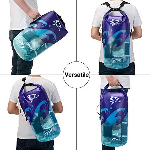 Piscifun Bolsa impermeable con funda para teléfono para mujeres y hombres, bolsa seca transparente, mochila ligera para playa, natación, canotaje, kayak, surf y pesca, 20L US, Azul(Blue-Wave)