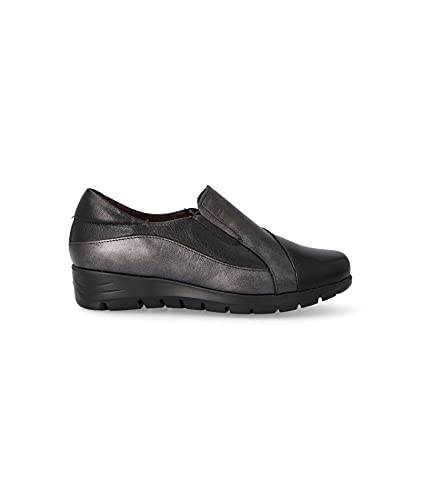 PITILLOS - 2300 Negro - Zapato mocasín de Piel, con cuña Baja, Suela de Goma, para: Mujer Color: Negro Talla:38