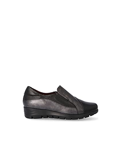 PITILLOS - 2300 Negro - Zapato mocasín de Piel, con cuña Baja, Suela de Goma, para: Mujer Color: Negro Talla:38