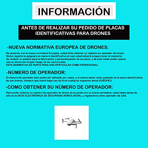Placas identificativas para drones. Matrícula Personalizada de chapa para todos los modelos de drones.