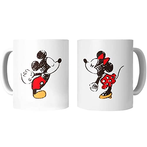 PLANETATAZAS - PACK 2 TAZAS para Enamorados / San Valentín - Mickey y Minnie - 325 ml - Tazas Desayuno Originales con Frases de Regalo para Novios/Novias