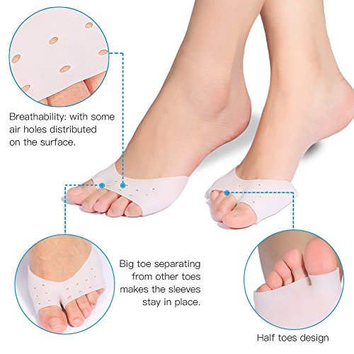 Plantillas metatarsales en gel Bola de almohadillas para los pies, almohadillas en los dedos del pie Mangas en forma de juanete