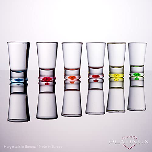 PLATINUX - Juego de 6 vasos de chupito, 2,5 cl, vasos de chupito, vasos de vodka de cristal, 6 posavasos