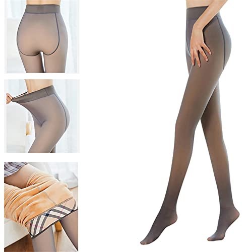 Pmkjnh Women's Leggings Thermal Pantyhose Tights - High Elastic Opaque Tights, Fake Translucent Nude Tights Fleece (Black-with Feet,220g)