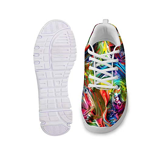 POLERO Sneaker Zapatillas de Deporte Pintura al Óleo Abstracta para Dama Mujer con Cordones 39 Talla Europea
