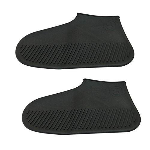 PRETYZOOM - 1 par de zapatos de silicona que cubren las cubiertas de zapatos antideslizantes, impermeables y reutilizables, cubren para exteriores, color blanco, talla S, silicona, Negro
, L