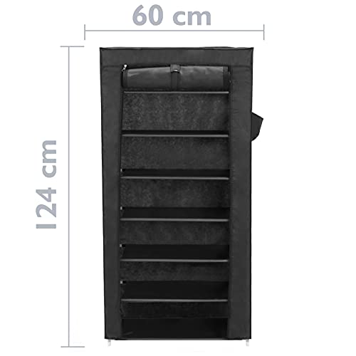 PrimeMatik - Armario ropero y Zapatero de Tela Desmontable 60 x 28 x 124 cm Negro con Puerta Enrollable