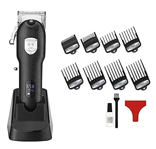 Professional Hair Clipper Cordless Senior-Pro Romonix with Charging Stand and 8 Premium Cutting Guides Combs