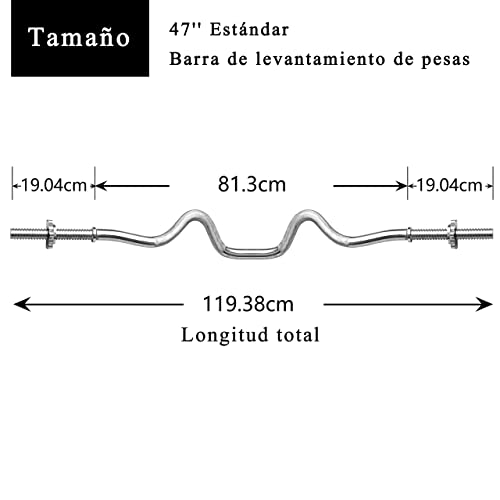 PROIRON Barra de Levantamiento de Pesas Estándar EZ Curl Bar 120cm | Ø 25mm de Cromo Macizo con 2 Collares spinlock