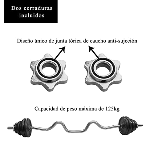 PROIRON Barra de Levantamiento de Pesas Estándar EZ Curl Bar 120cm | Ø 25mm de Cromo Macizo con 2 Collares spinlock