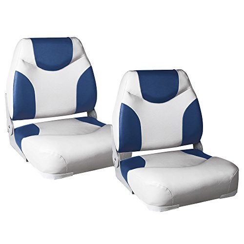[pro.tec] 2x asientos de barco "Exclusive - Line" (azul - blanco) set ahorro- de piel sintética resistente al agua / silla de barco / resistente al agua / tapizada / silla de pescar / resistente a rayos UVA