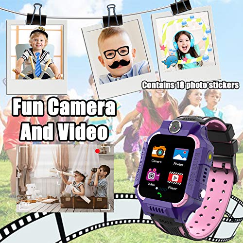 PTHTECHUS Niños Smartwatch Phone - Reloj de Pulsera Inteligente con Podómetro 14 Juegos SOS Llamada MúSica Linterna Cámara Despertador Regalos para niños de 4 a 12 años (Y19-Purple)