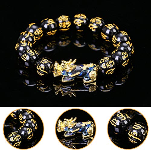 Pulsera de Cuentas talladas a Mano de Feng Shui Color Cambiado con joyería de Cuentas chapadas en Oro Amuleto Rico y Afortunado Brecelet
