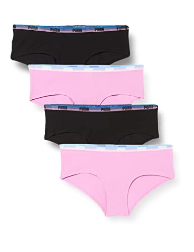 PUMA 4 Pack Bragas Hipster, Black/Deep Orchid, S (Pack de 4) para Mujer