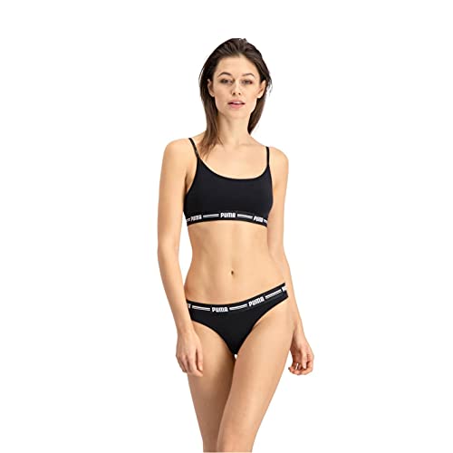 PUMA Iconic Women's String-Thong (2 Pack) Ropa Interior, Negro, L (Pack de 2) para Mujer