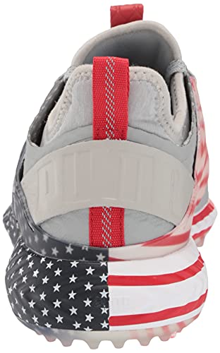 PUMA Ignite Pwradapt Caged USA, Zapatos de Golf Hombre, High Rise Navy Blazer High Risk Red, 44.5 EU