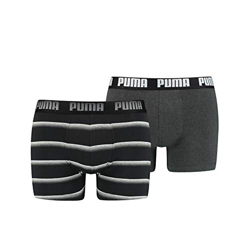 PUMA Men's Gradient Stripe Boxer (2 Pack) Ropa Interior, Color Negro Y Gris, L para Hombre