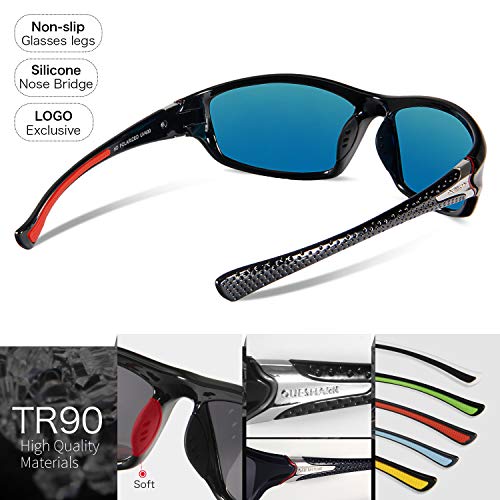 Queshark Gafas de Sol Deportivas Polarizadas Para Hombre Perfectas Para Esquiar Golf Correr Ciclismo TR990 Súper Liviana Para Hombre y Para Mujer (Rojo)