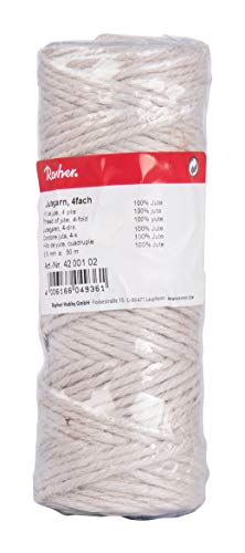 Rayher 4200102 Cuerda yute blanca, 3 cabos, 3.5 mm diámetro, 50 m. Cordel yute resistente