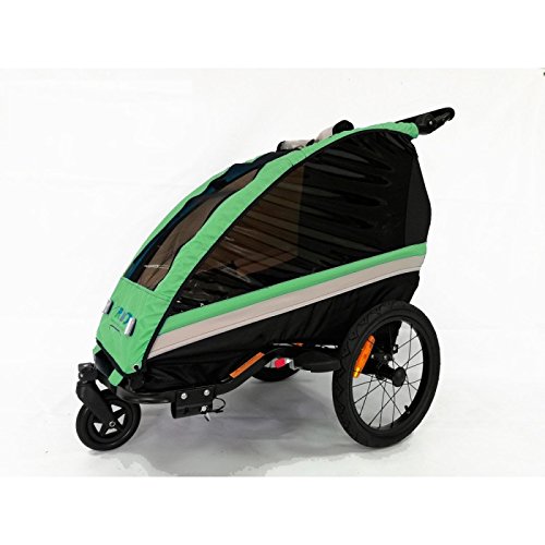RBO Remolque de Bicicleta para niños One, monoplaza, Plegado rapido, antivuelvo, Manillar Regulable, Rueda 360, Frenos Independientes. Color Verde